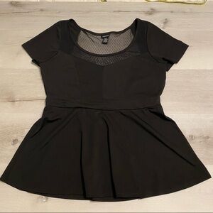 Torrid Short Sleeve Mesh Neckline Plus Pinup Coquette Peplum Top, Black, 0plus